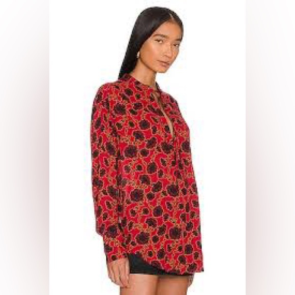Free People Mia Tunic Floral Red & Black Womens Small Blouse - Picture 2 of 13